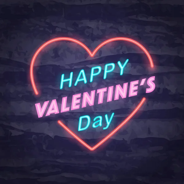 Felice giorno di San Valentino simbolo al neon — Vettoriale Stock