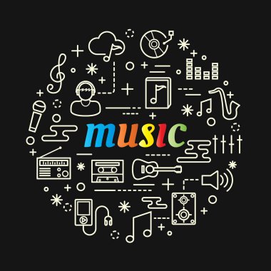 müzik renkli gradyan çizgi simgeleri ile ayarla