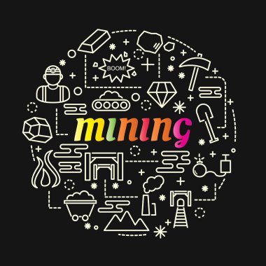 set renkli gradyan çizgi simgeleri ile madencilik