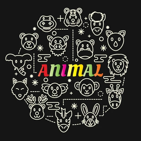 Разноцветный градиент животного с набором иконок линий — стоковый вектор