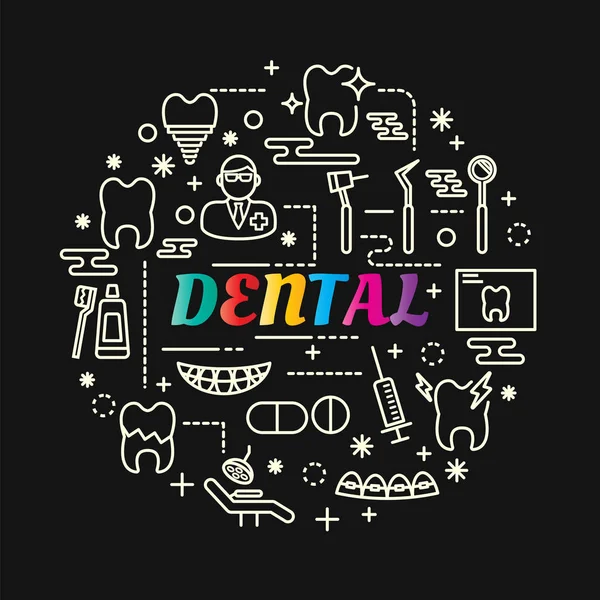 Dental colorful gradient with line icons set — Stock Vector