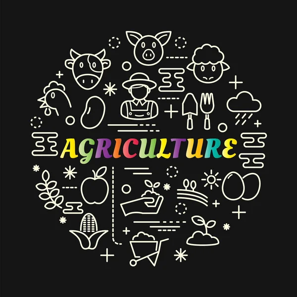 Agriculture dégradé coloré avec des icônes de ligne ensemble — Image vectorielle