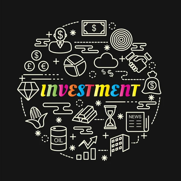 Investimento gradiente colorido com conjunto de ícones de linha —  Vetores de Stock