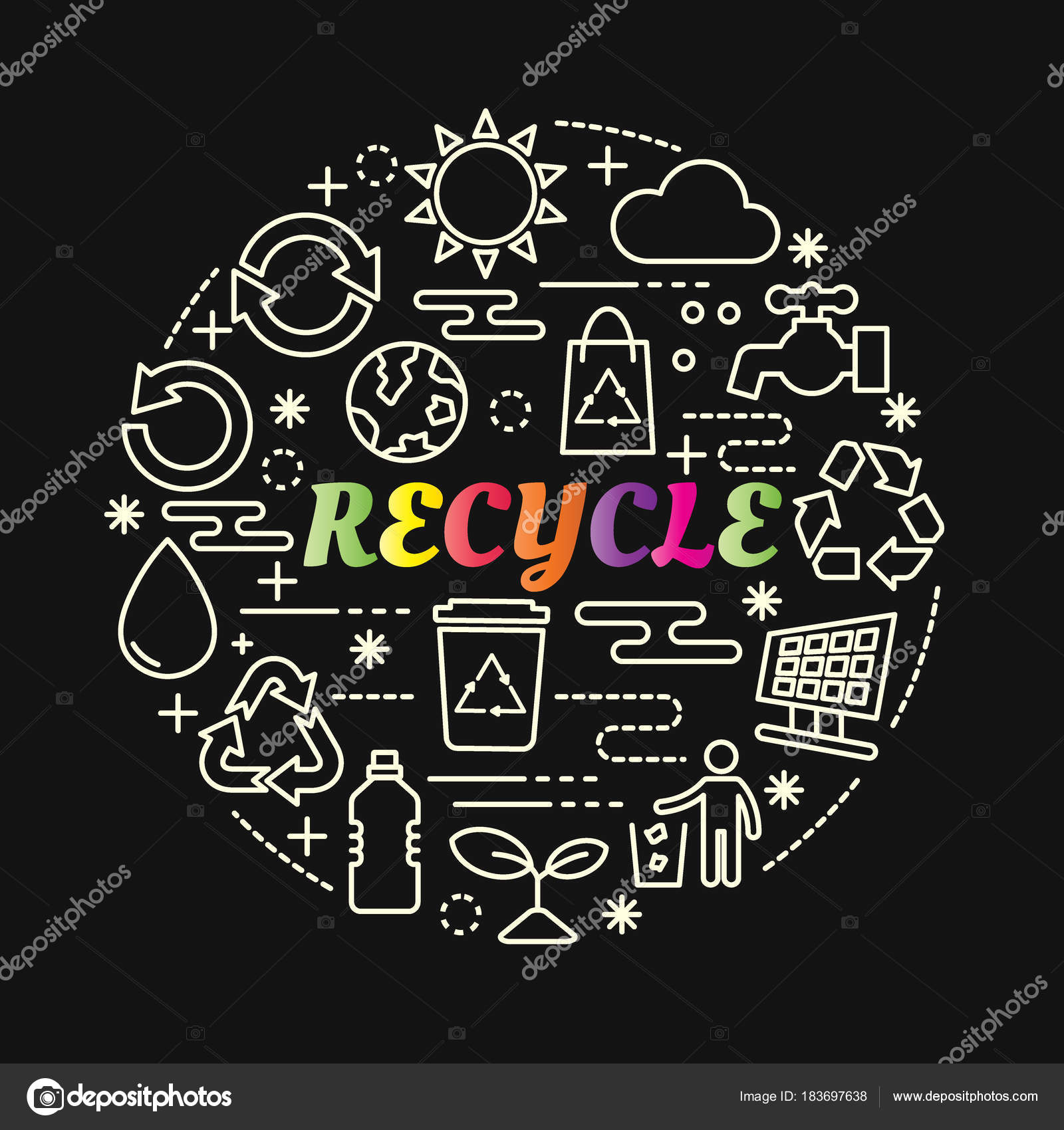 Recycle colorful gradient with line icons set Stock Vector Image by ...