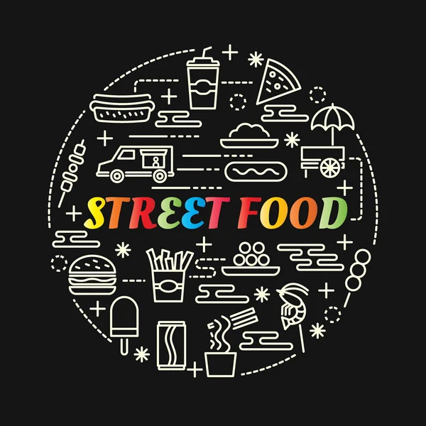 Street Food bunten Verlauf mit Linie Symbole gesetzt — Stockvektor