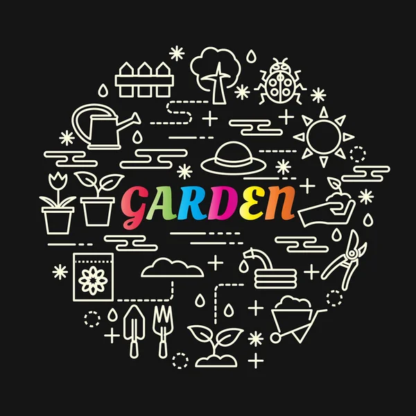 Jardín colorido gradiente con iconos de línea conjunto — Vector de stock