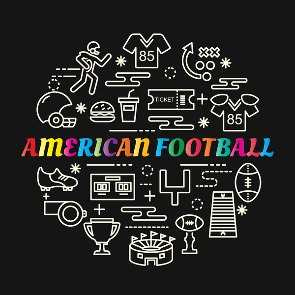 American football colorful gradient with line icons set — Stock Vector