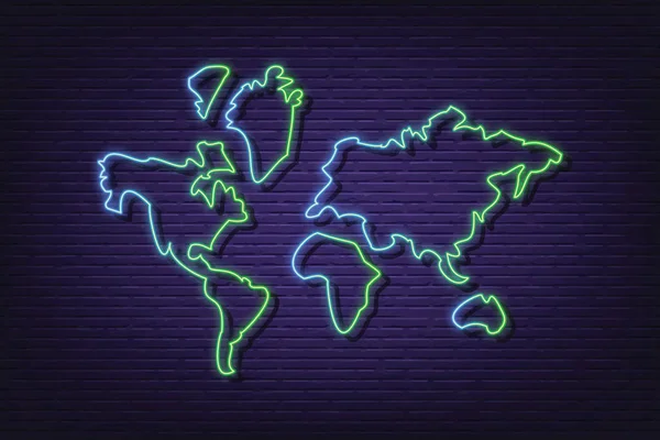 Carte du monde enseigne néon bannière — Image vectorielle