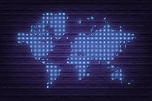 Carte du monde pointillée enseigne néon bannière — Image vectorielle