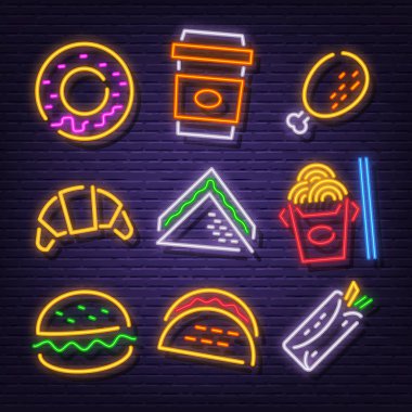 Fast food neon tabela simgeleri
