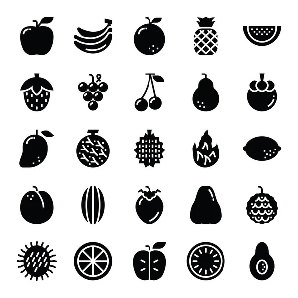 Fruits Glyphe Vecteur Icônes Fruits Tropicaux Design Élégant — Image vectorielle