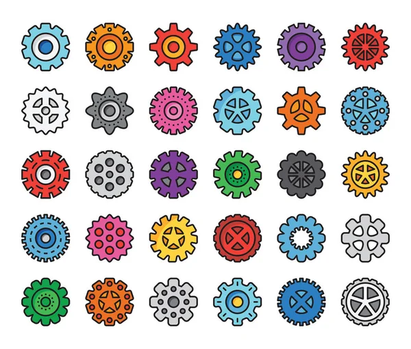 Gear Color Outline Vector Icons Industry Engineering Design — Stock Vector