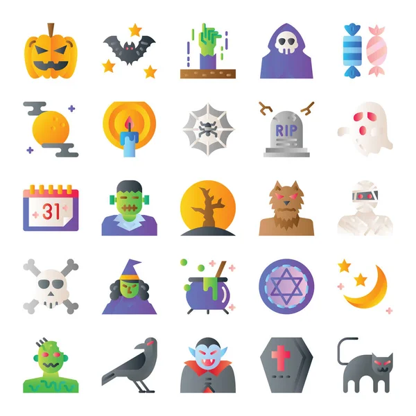 Icônes Vectorielles Gradient Halloween Heureux Avec Monstre Fantôme — Image vectorielle