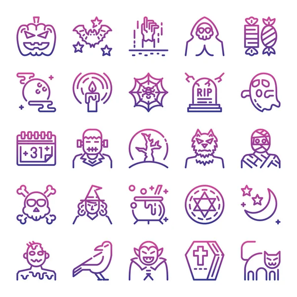 Halloween Outline Gradient Vector Icons Happy Halloween Monster Ghost — Stockvektor