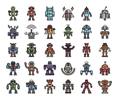 robot renk ana hatları vektör simgeleri