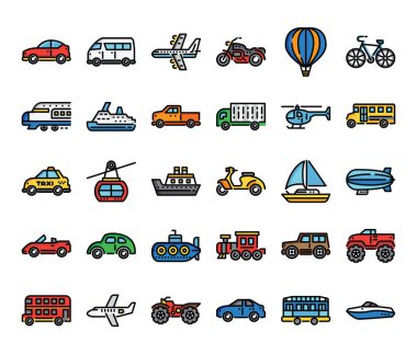 ulaşım rengi ana hatları vektör simgeleri