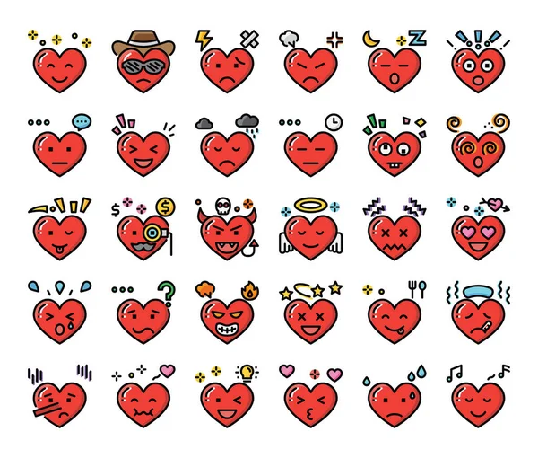 Καρδιά Αίσθηση Χρώμα Περίγραμμα Διάνυσμα Εικονίδια Αγάπη Και Πάθος — Διανυσματικό Αρχείο