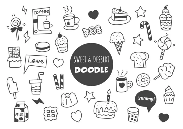 Doux Dessert Kawaii Doodle Vecteur Dessin Main Style — Image vectorielle