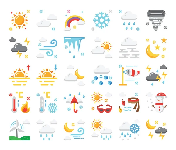 Meteo Icone Vettoriali Piatte — Vettoriale Stock