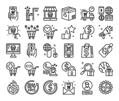 çevrimiçi alışveriş ana hatları vektör ekommerce kavramı