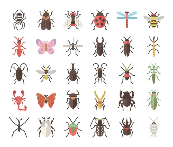 Έντομο Επίπεδη Διάνυσμα Εικονίδια Bug Και Κήπο Έννοια — Διανυσματικό Αρχείο