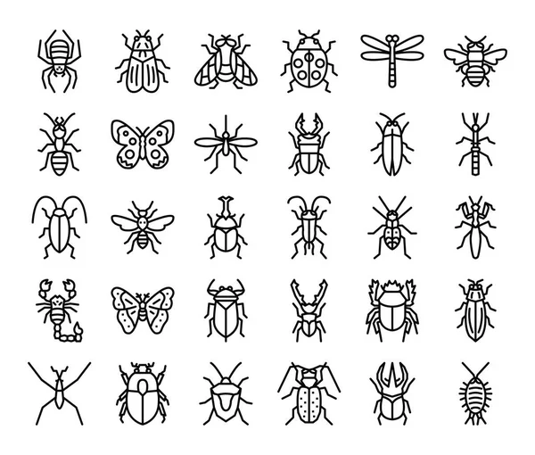 Insect Outline Vector Icons Bug Garden Concept — Stock Vector