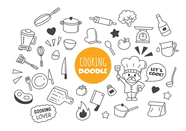 Kochen Kawaii Doodle Vektor Hand Zeichnungsstil — Stockvektor