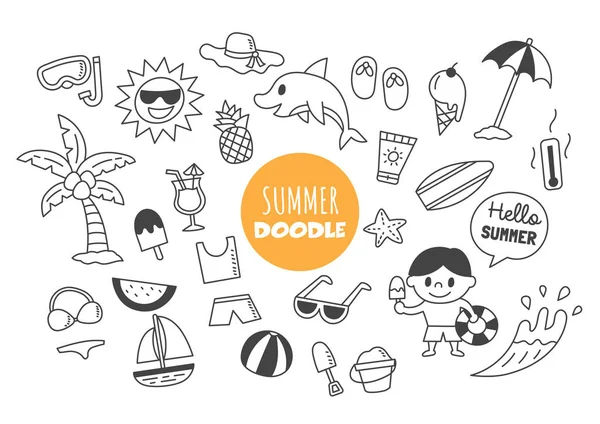 Summer Kawaii Doodle Vector Hand Drawing Style — Stock Vector