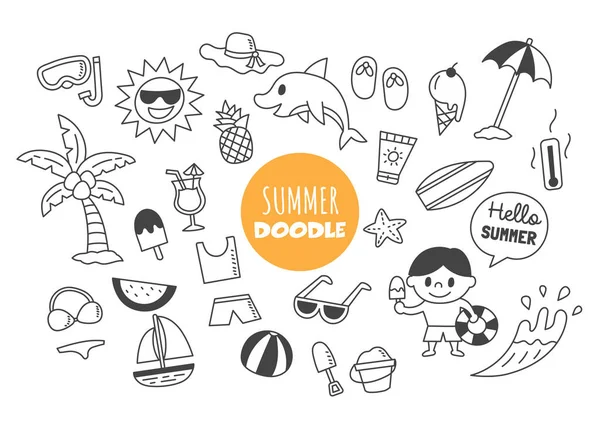 Summer Kawaii Doodle Vector Hand Drawing Style Stock Vector