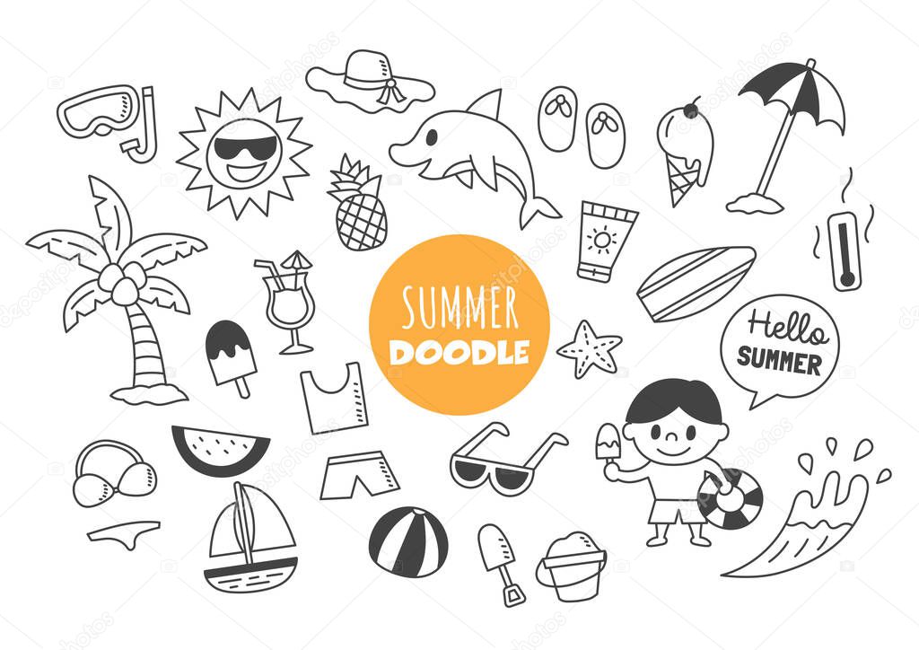 summer kawaii doodle vector hand drawing style