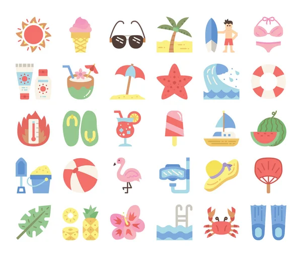 Summer Flat Vector Icons Summer Vacation Concept — Stock Vector