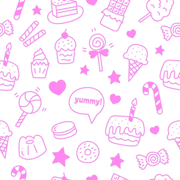 Doux Dessert Doodle Fond Motif Sans Couture — Image vectorielle
