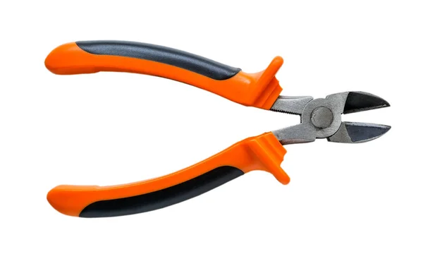 New wire cutters with orange black rubber handles isolated. — Stock Photo, Image