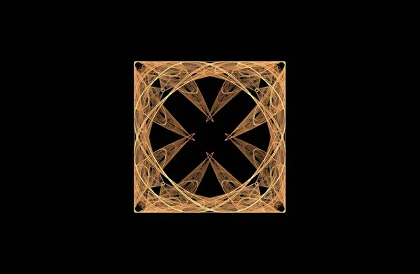 Абстрактная фрактально-золотая симметричная фигура на чёрном — стоковое фото