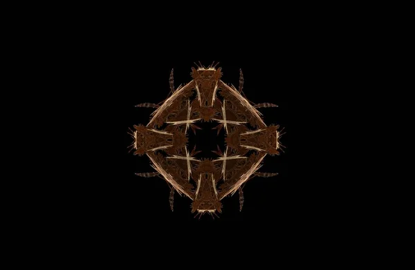 Абстрактная фрактально-золотая симметричная фигура на чёрном — стоковое фото