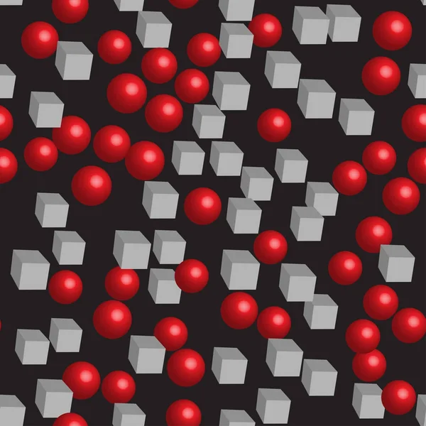 Balles rouges Cubes blancs Modèle sans couture — Image vectorielle