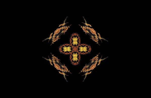 Abstract fractal golden symmetric figure on black — Stock Photo, Image