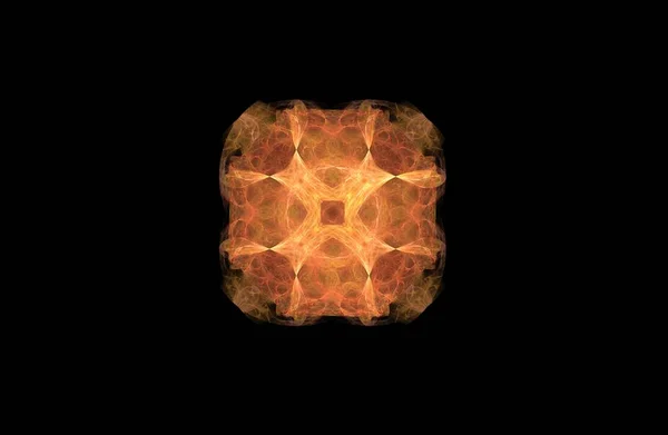 Figura abstracta fractal simétrica dorada sobre negro — Foto de Stock