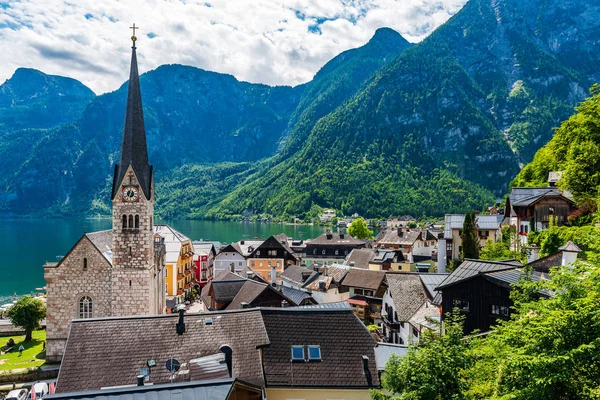 Stare Miasto Hallstatt Nad Jeziorem Namesake Jednym Obiektów Światowego Dziedzictwa — Zdjęcie stockowe