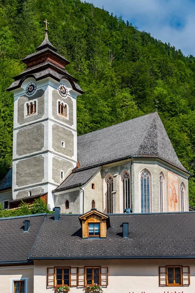 Église Vieille Ville Hallstatt Sur Lac Homonyme Des Sites Patrimoine — Photo