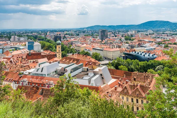 Vista Aérea Del Casco Antiguo Graz Desde Schlossberg Estiria Austria — Foto de Stock