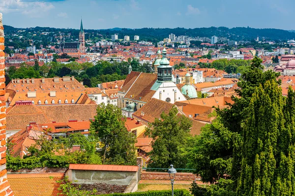 Vista Aérea Del Casco Antiguo Graz Desde Schlossberg Estiria Austria — Foto de Stock