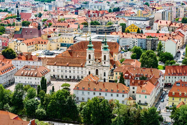 Vista Aérea Del Casco Antiguo Graz Desde Schlossberg Estiria Austria — Foto de Stock