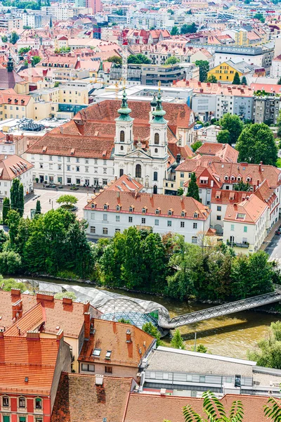 Vista Aérea Cidade Velha Graz Partir Schlossberg Estíria Áustria — Fotografia de Stock