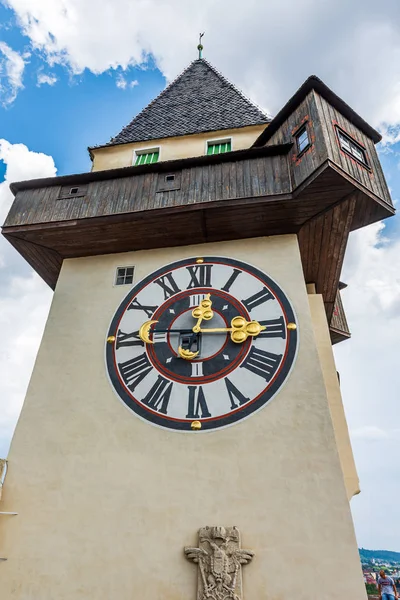 Uhrturm Vrcholu Schlossbergu Symbol Štýrského Hradce Štýrsku Rakousko — Stock fotografie