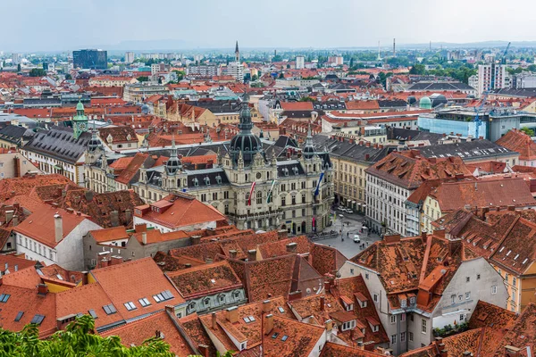 Uitzicht Vanuit Lucht Oude Binnenstad Van Graz Vanaf Schlossberg Stiermarken — Stockfoto