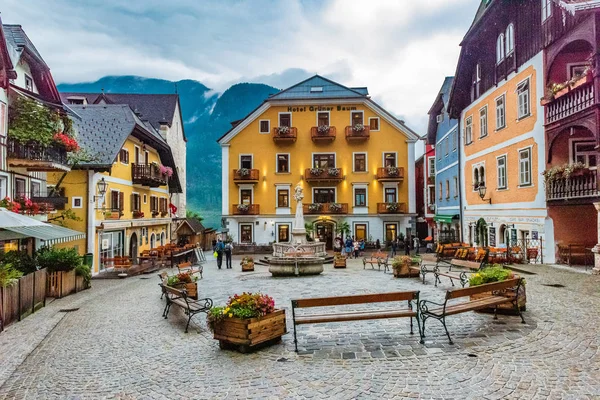 Główny Plac Starym Mieście Hallstatt Jednym Obiektów Światowego Dziedzictwa Unesco — Zdjęcie stockowe