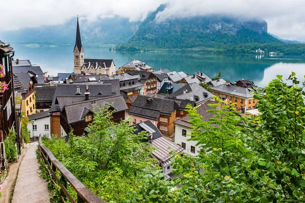 Stare Miasto Hallstatt Nad Jeziorem Namesake Jednym Obiektów Światowego Dziedzictwa — Zdjęcie stockowe