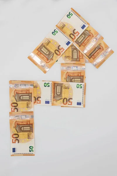 Flecha Billetes Euros Que Indica Aumento Economía Fortaleza Moneda — Foto de Stock