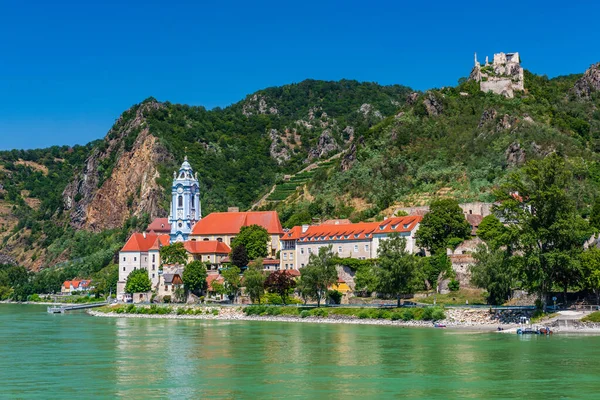 Wieś Kościół Zamek Durnstein Wachau Nad Dunajem Unesco Światowego Dziedzictwa — Zdjęcie stockowe
